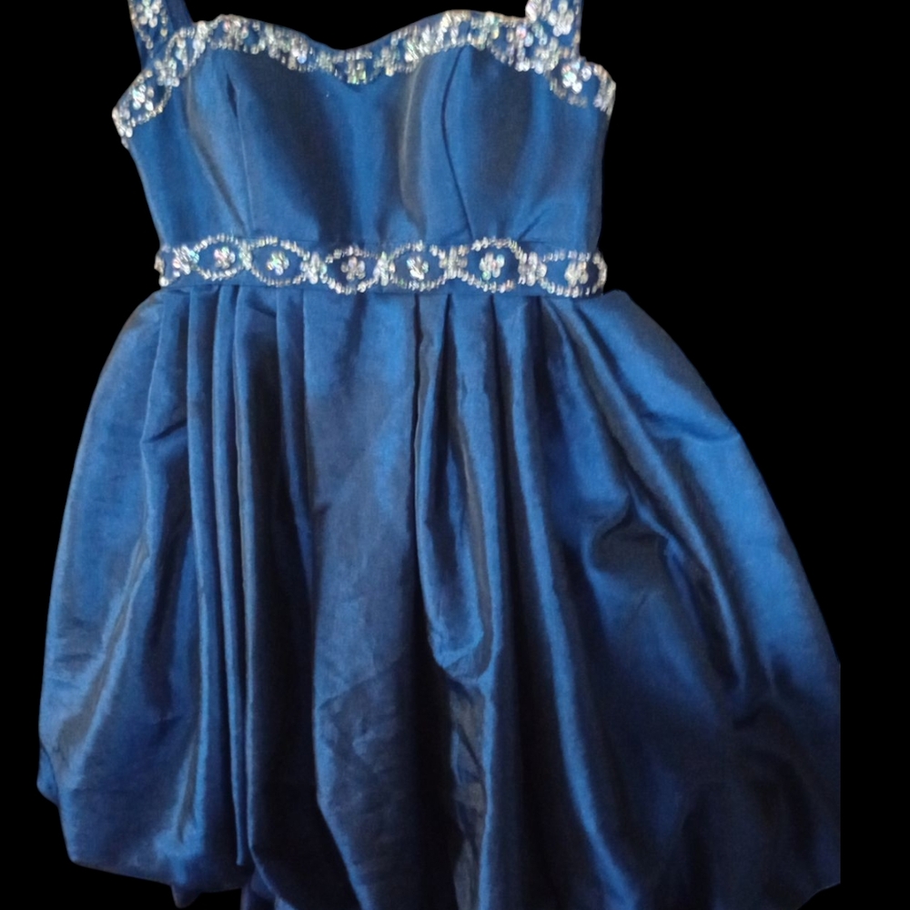 Elegant Blue Dress with Embellished Details